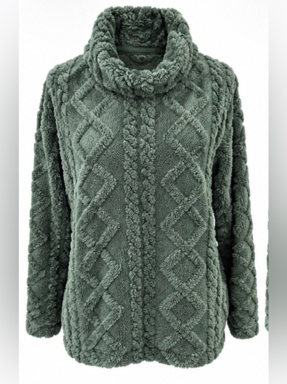 Eddie Bauer Women’s M Cozy Cable Fleece Pullover Cowl Neck Green
